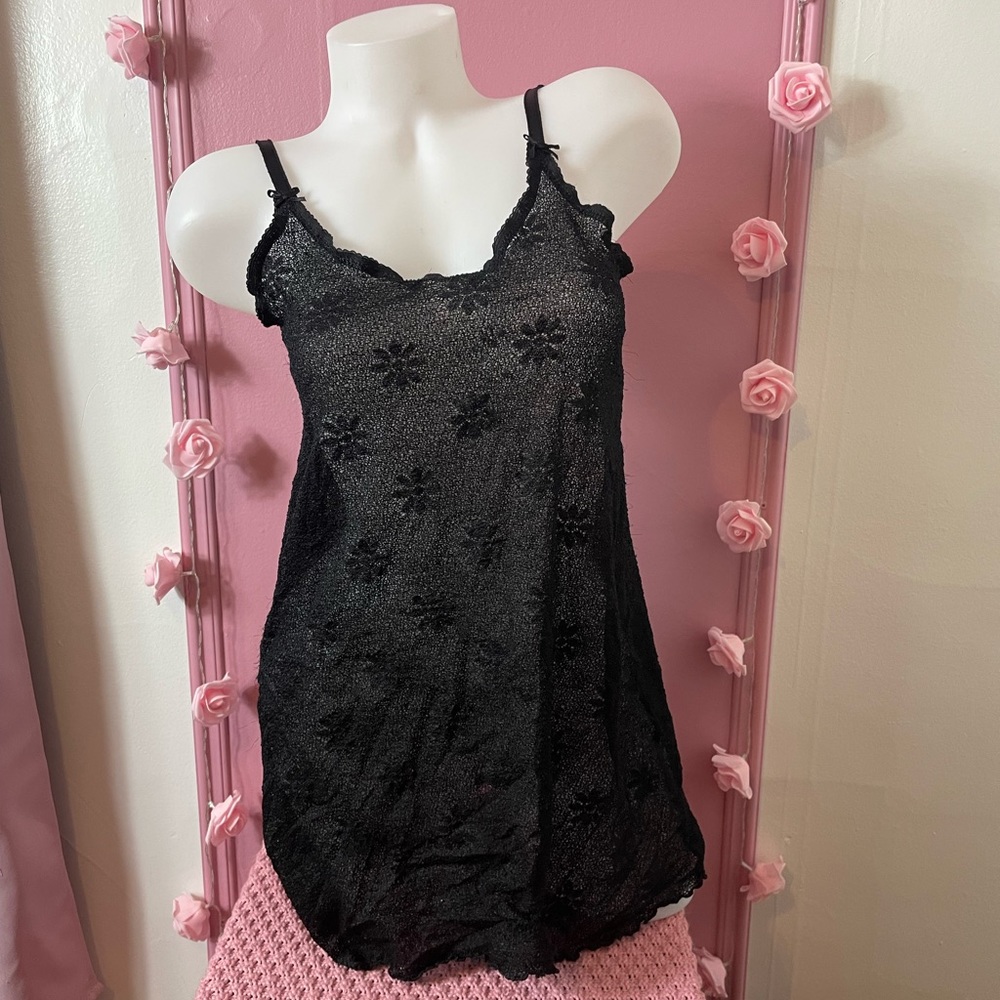 MEDIUM - night dress lingerie pajama - sleepwear black plain floral - babydoll